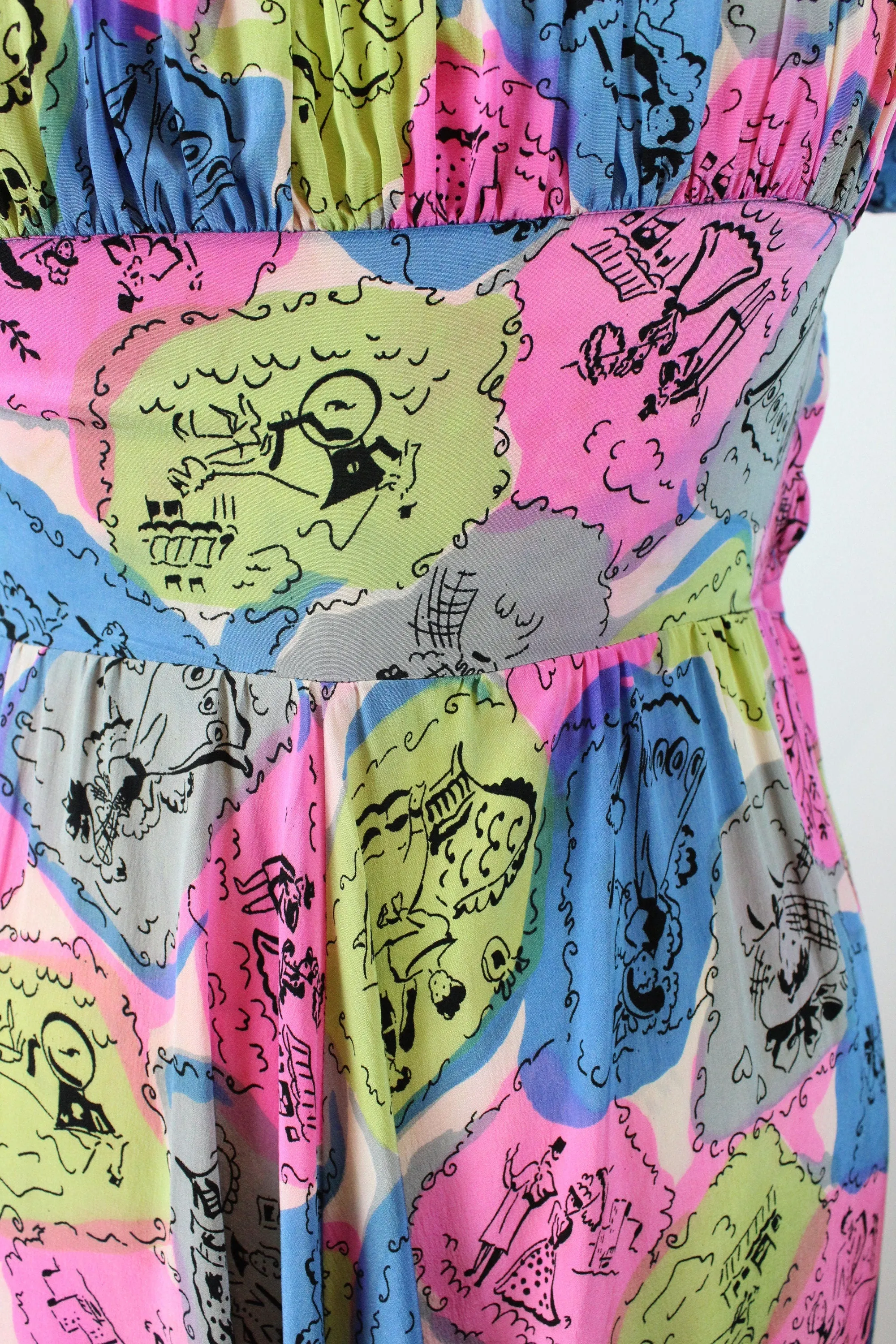 1940s women NOVELTY PRINT rayon gown dress medium | new spring summer