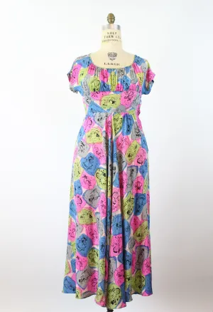 1940s women NOVELTY PRINT rayon gown dress medium | new spring summer