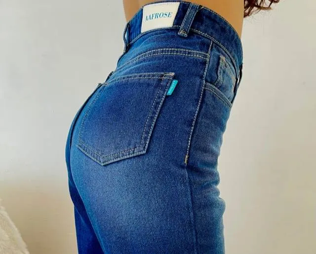 AAFROSE DARK BLUE STRAIGHT LEG DISTRESS JEANS