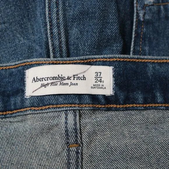 Abercrombie &amp; Fitch High Rise Mom Jeans Distressed Medium Wash Plus Sze 24 Short