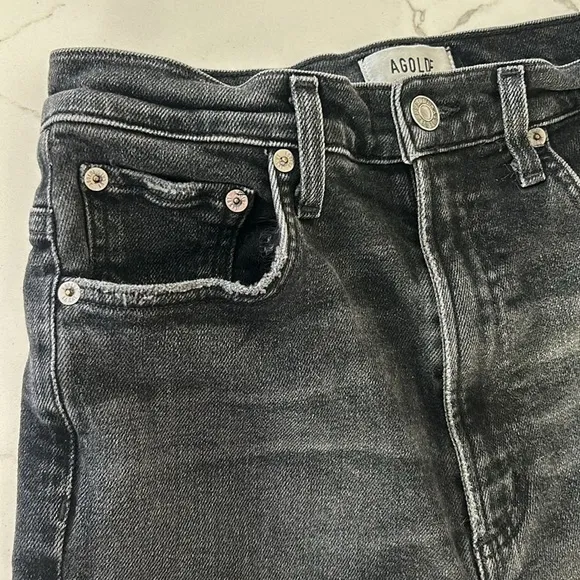 AGOLDE Black Distressed Pinch Waist Skinny High Rise Stretch Jeans size 27
