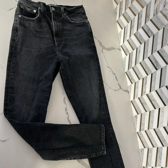 AGOLDE Black Distressed Pinch Waist Skinny High Rise Stretch Jeans size 27