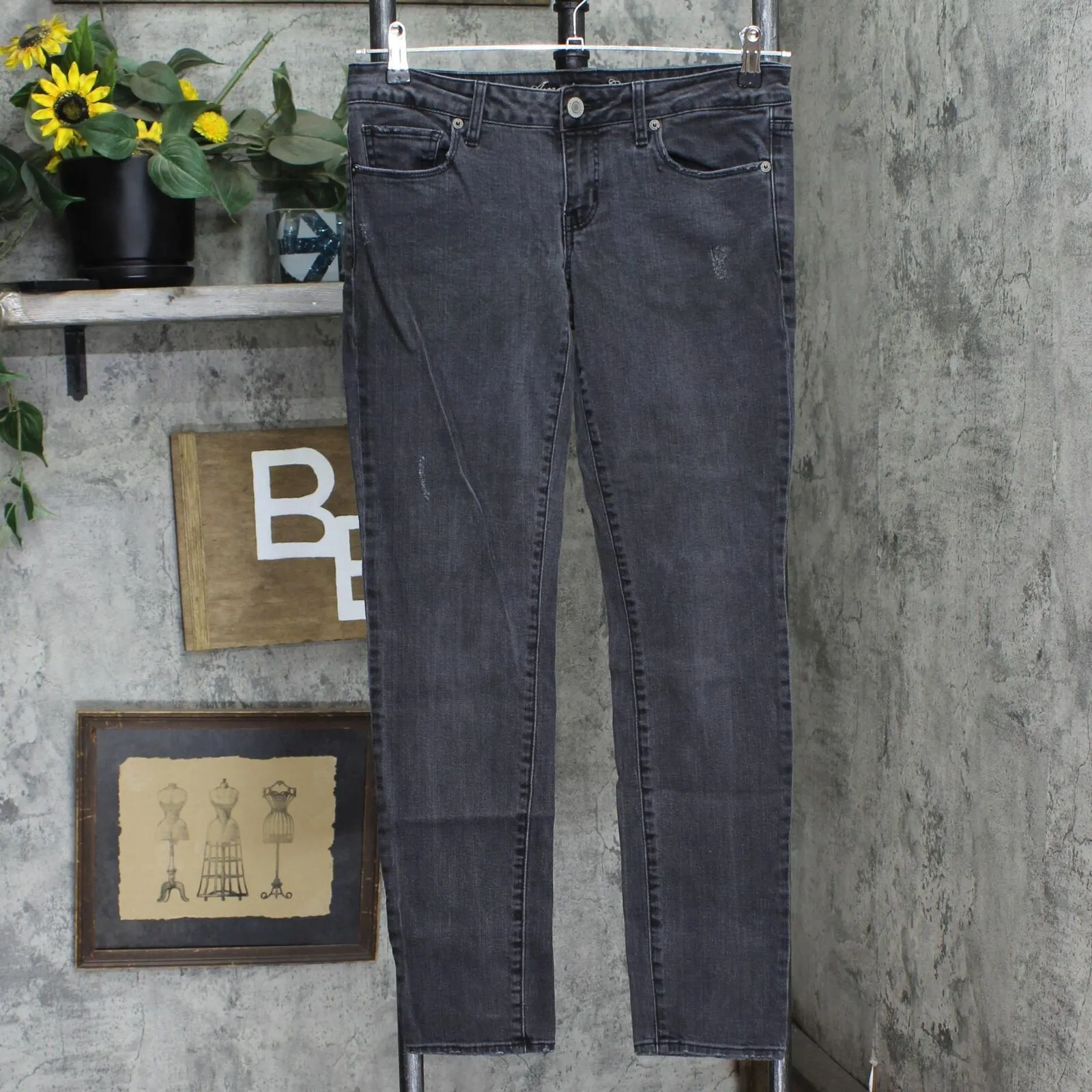 American Eagle Womens Stretch Skinny Distressed Jeans Washed Black 6