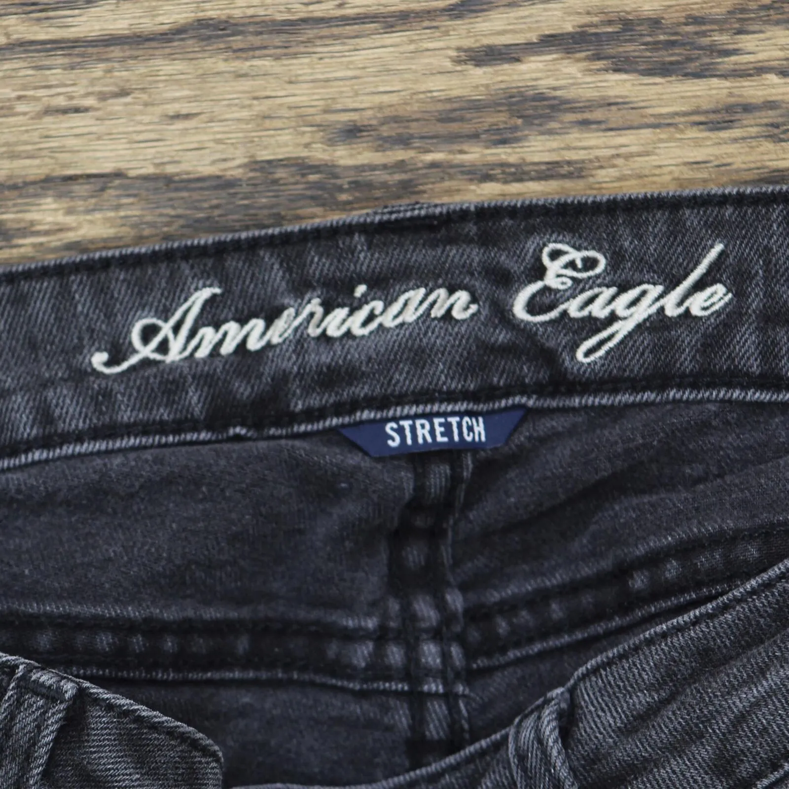 American Eagle Womens Stretch Skinny Distressed Jeans Washed Black 6