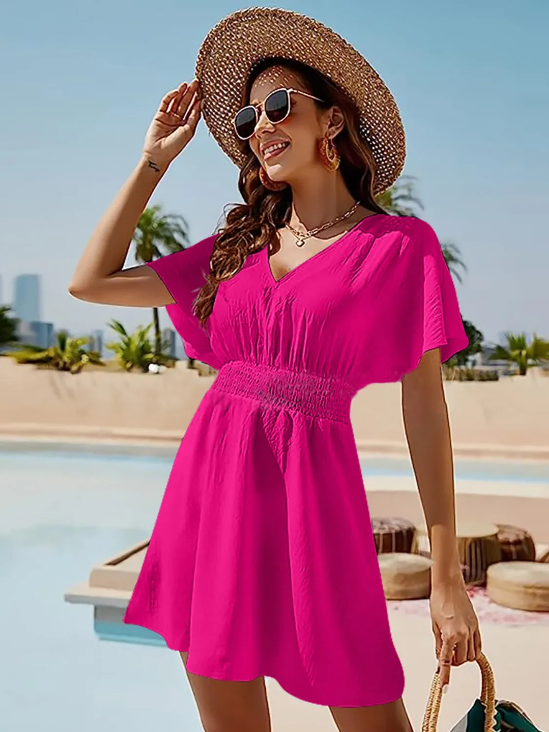 Anna Smocked V-Neck Short Sleeve Dress - Online Exclusive
