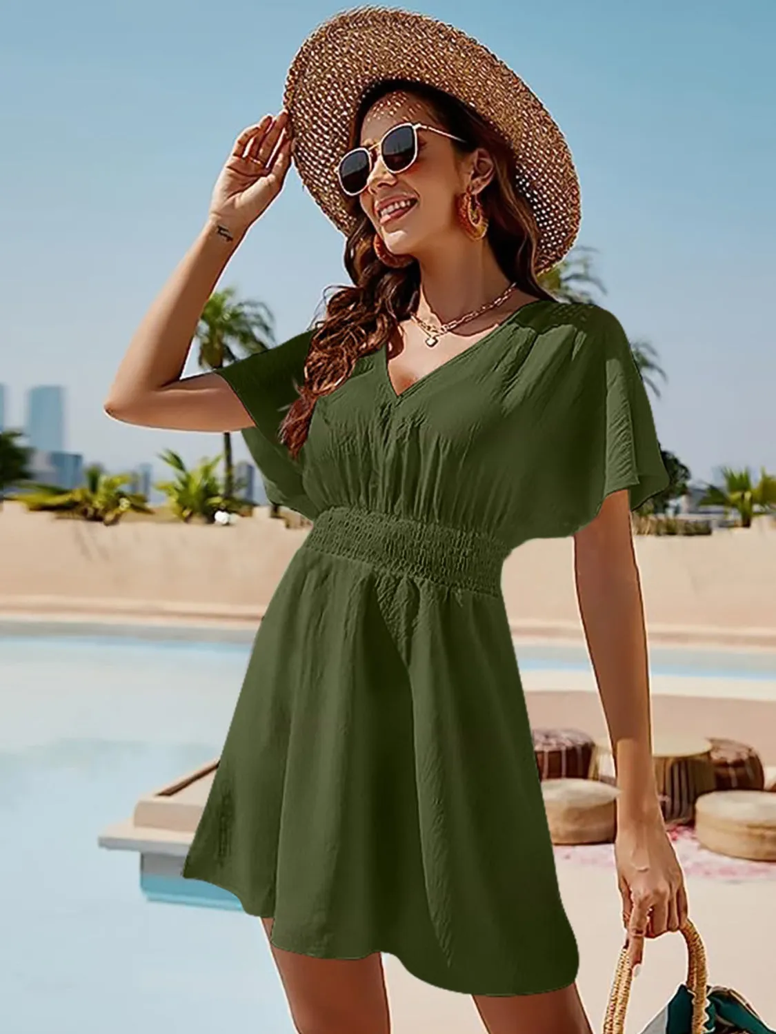 Anna Smocked V-Neck Short Sleeve Dress - Online Exclusive