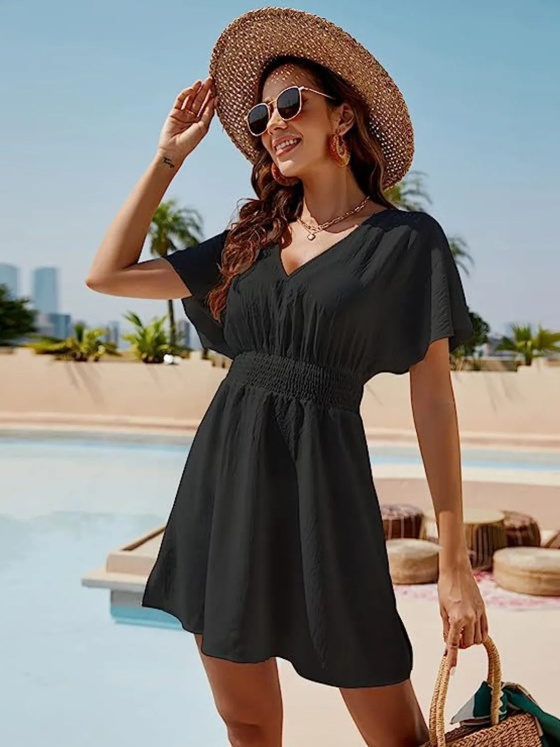 Anna Smocked V-Neck Short Sleeve Dress - Online Exclusive