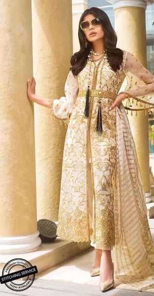 Asian style dress with heavy embroidery in ivory color # P2212