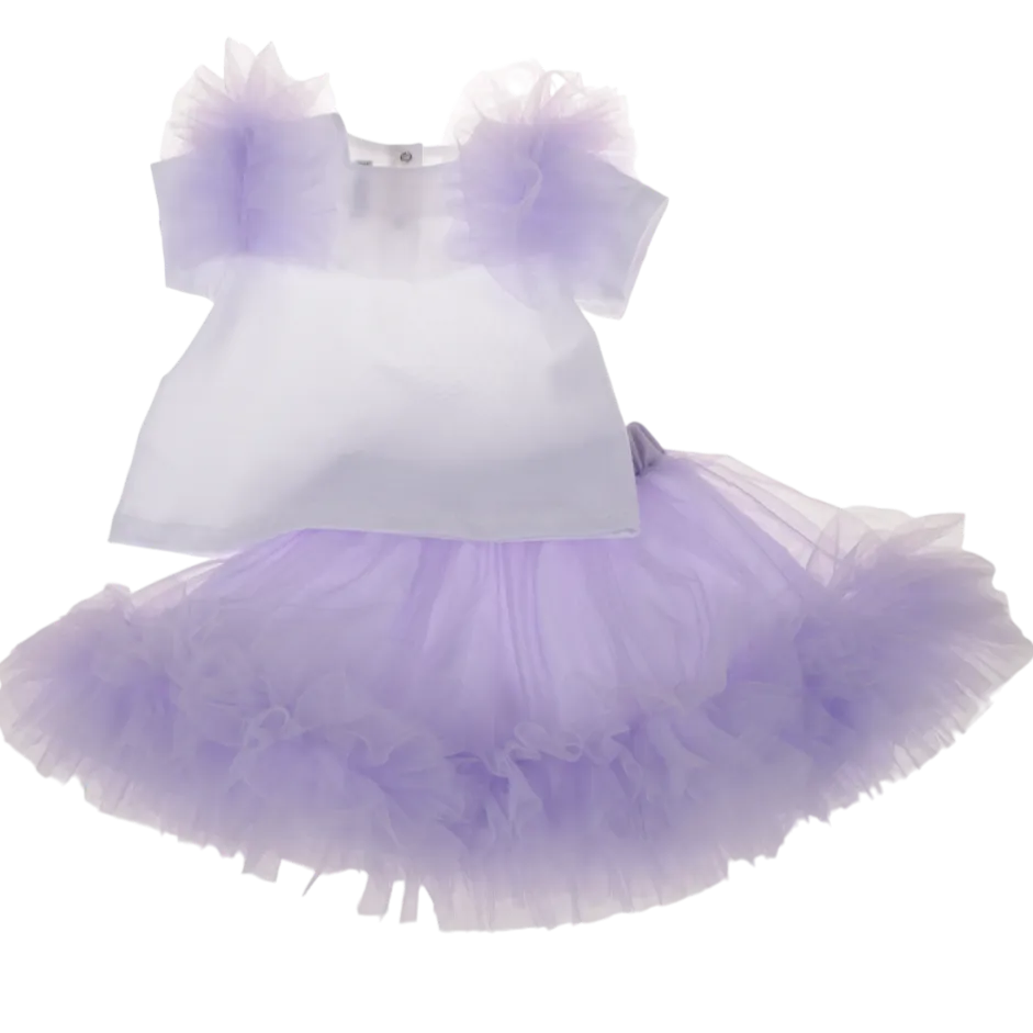 Barcellino Tulle Top & Skirt Set - Lilac/White