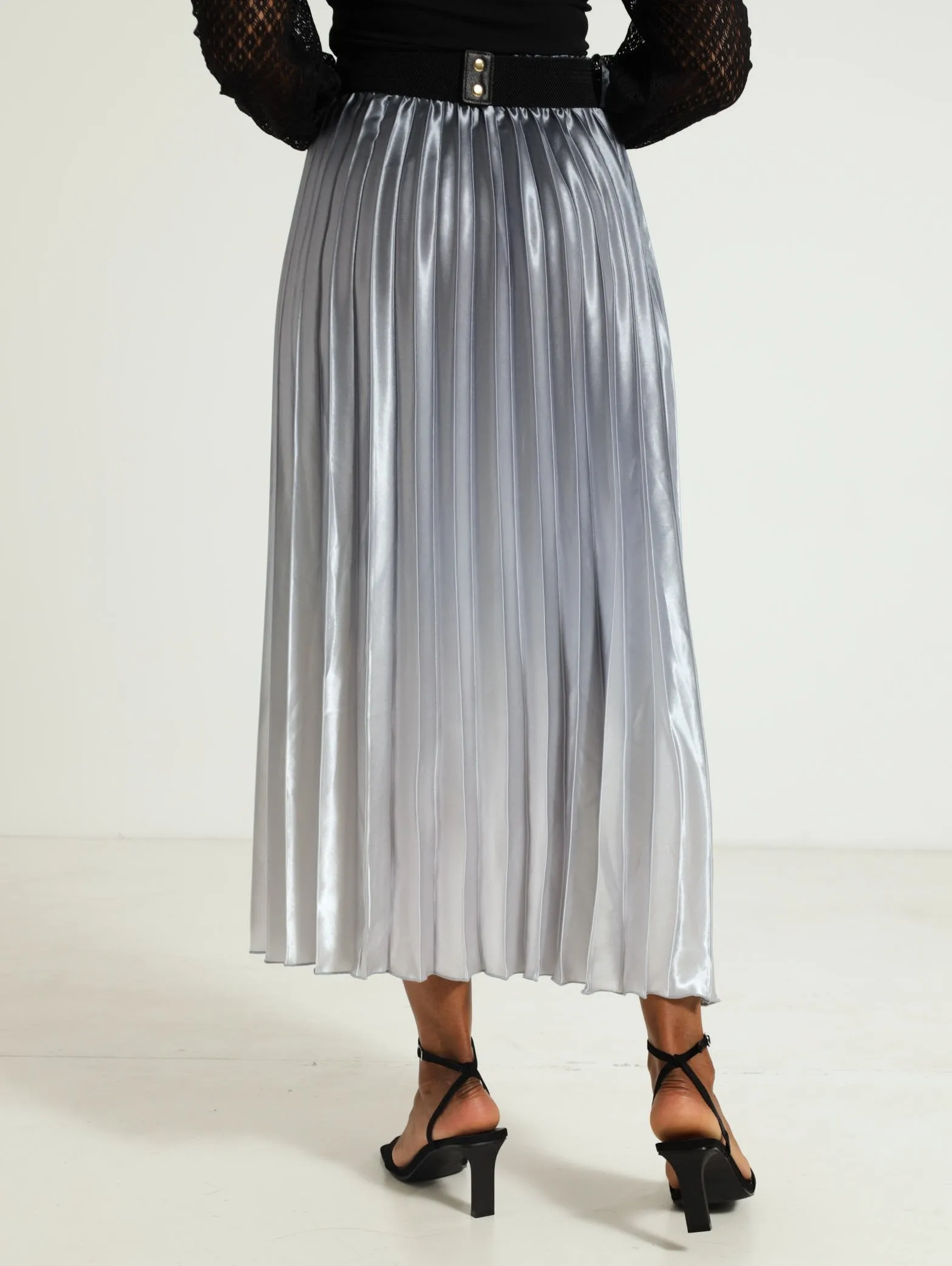 Belted Ombre Pleated Midi Skirt