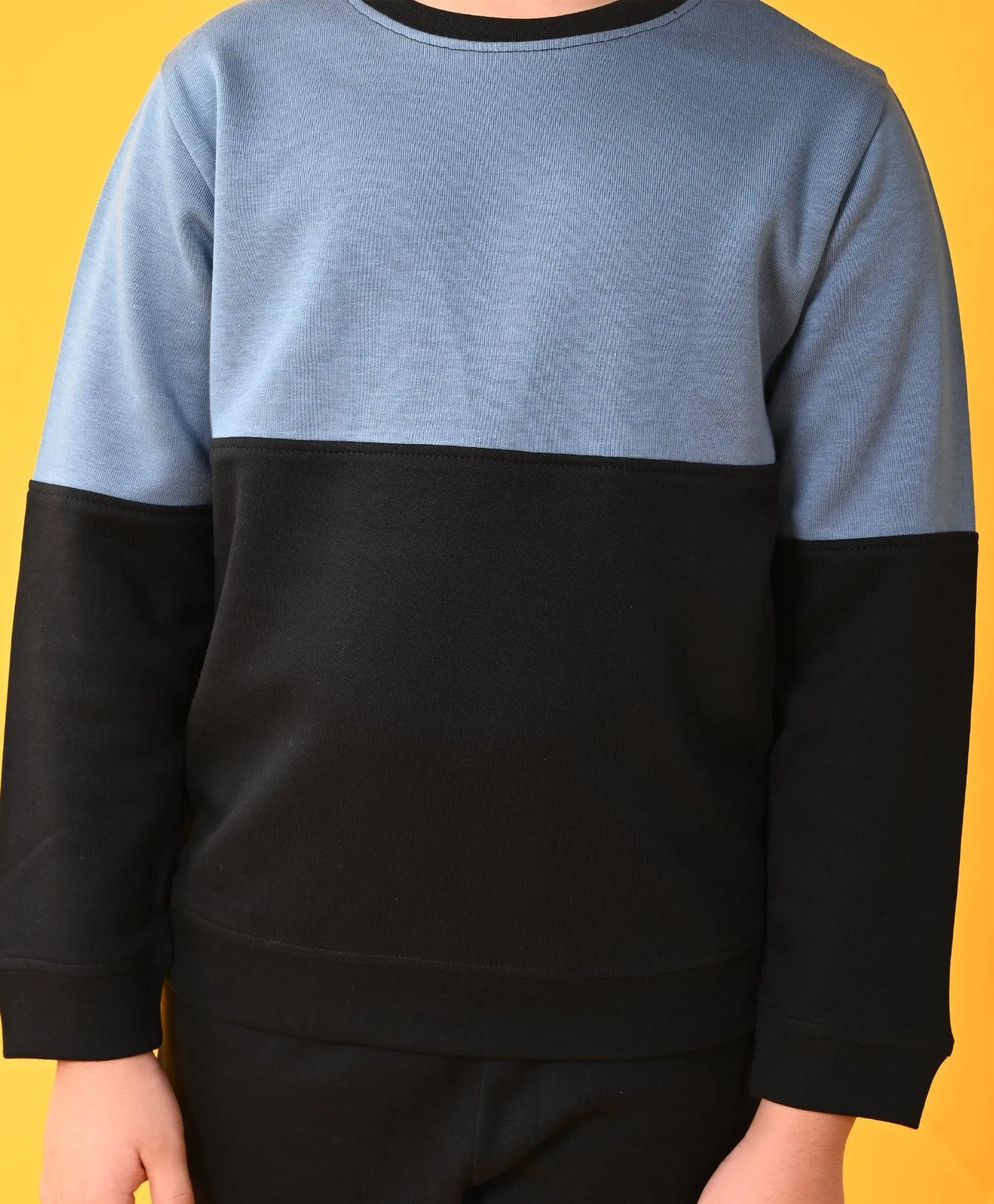 BLACK BLUE INTERLOCK BOYS SWEATSHIRT JOGGER SET - BLACK