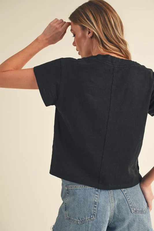 Black V-Neck Short Sleeve Cropped T-Shirt