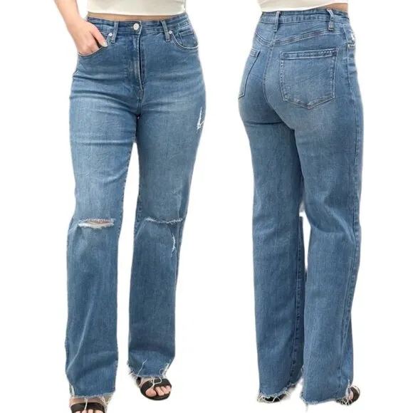 Blank NYC The Franklin Ribcage Wide Leg Distressed Jeans in Sunset Rider Size 27