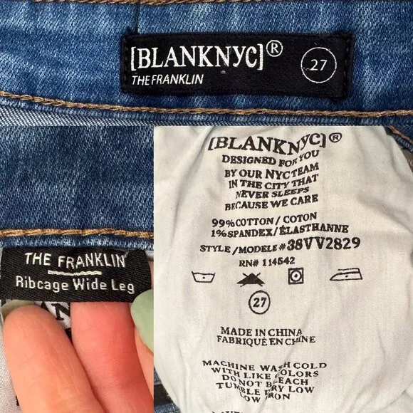 Blank NYC The Franklin Ribcage Wide Leg Distressed Jeans in Sunset Rider Size 27