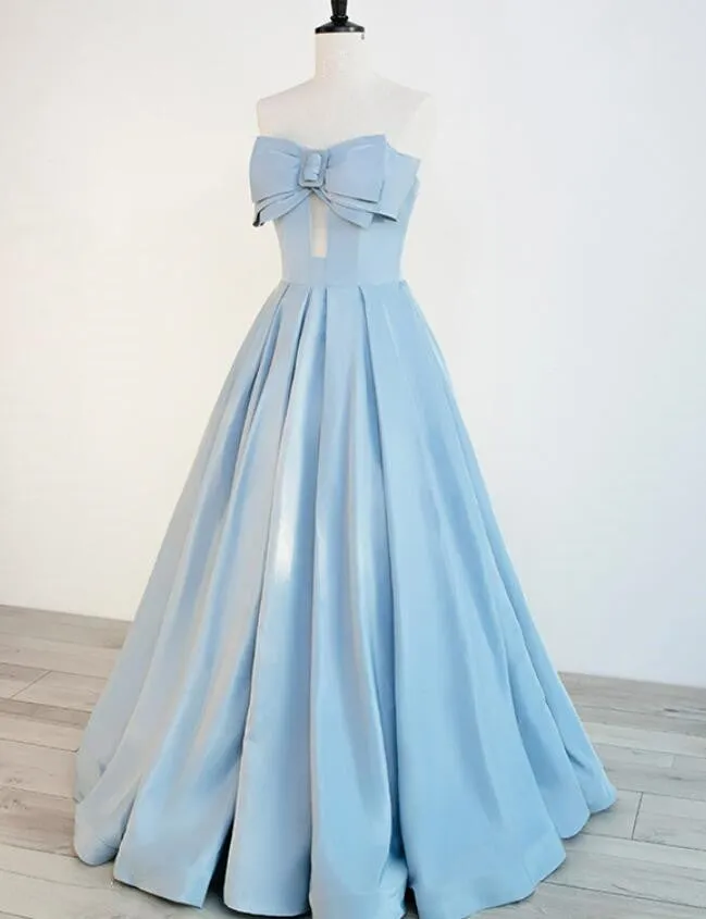 Blue Satin Floor Length Party Dress Prom Dress, Blue Evening Formal Dress
