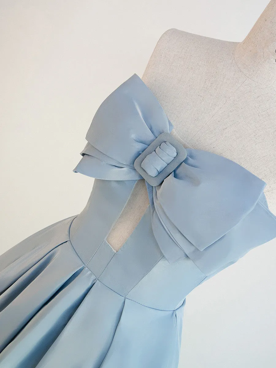 Blue Satin Floor Length Party Dress Prom Dress, Blue Evening Formal Dress