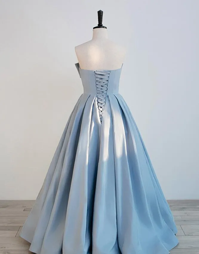 Blue Satin Floor Length Party Dress Prom Dress, Blue Evening Formal Dress