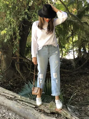 Boyfriend Leopard Patch Ripped Jeans