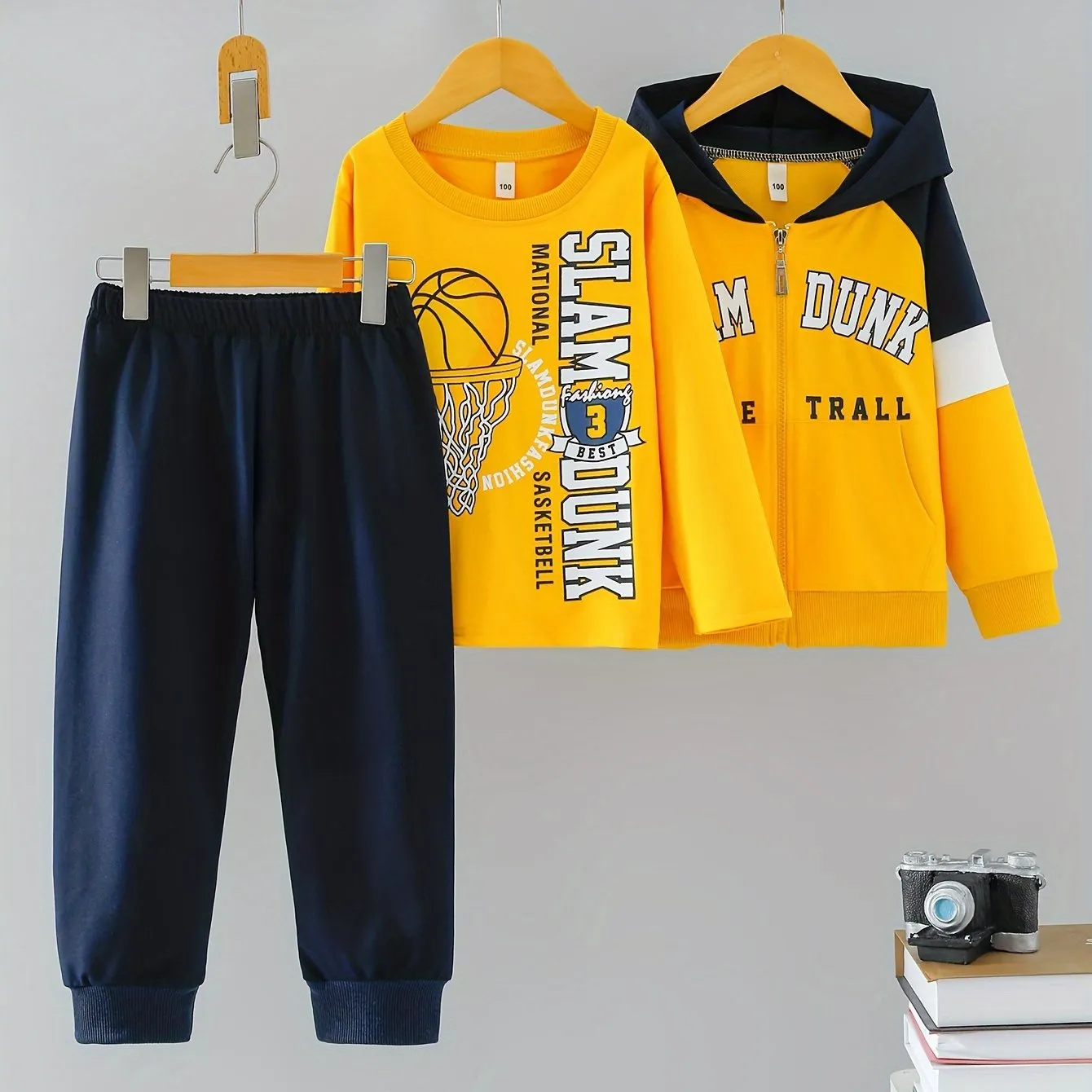 Boys Casual Set, 3pcs Regular Fit, Long Sleeve Pullover Sweatshirt And Zipper Hoodie And Pants,FS