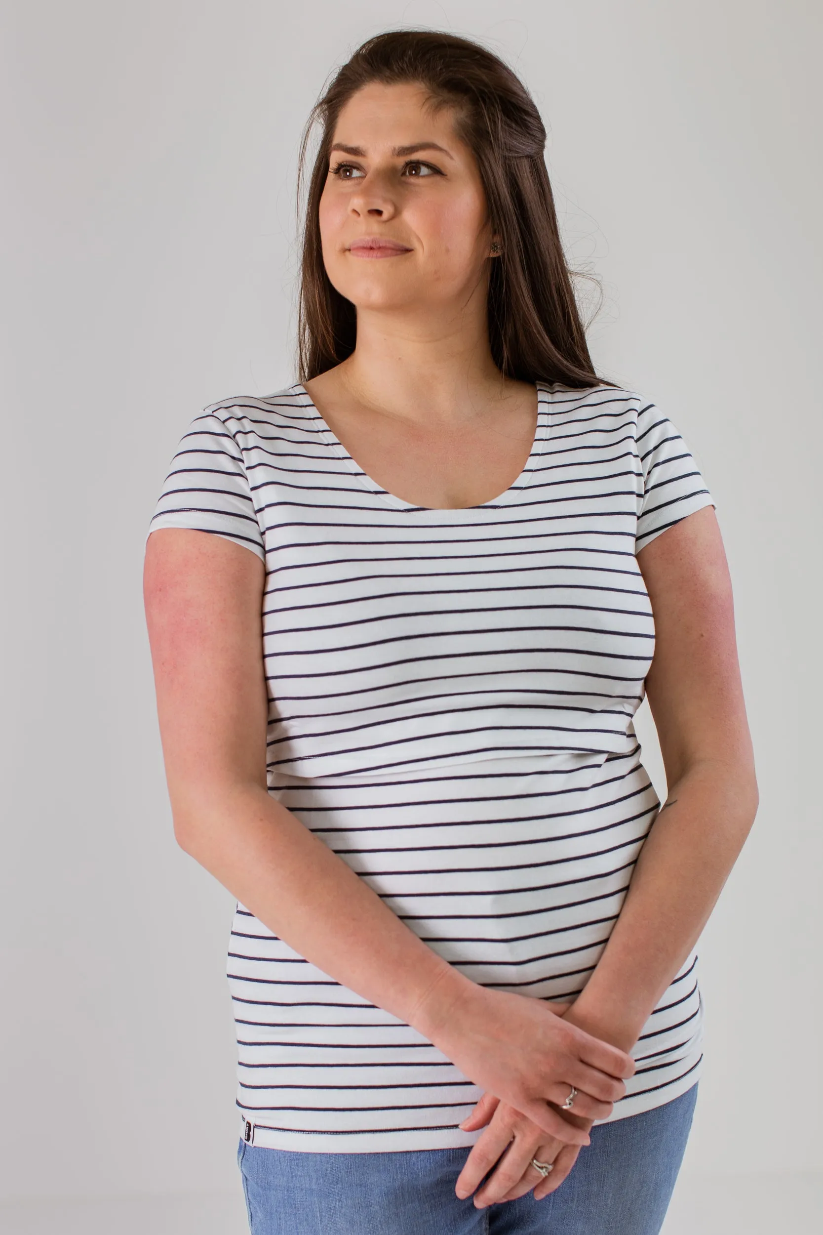 Bshirt Nursing short sleeve t-shirt Twin Pack- Navy/White Stripes & White/Navy Stripes