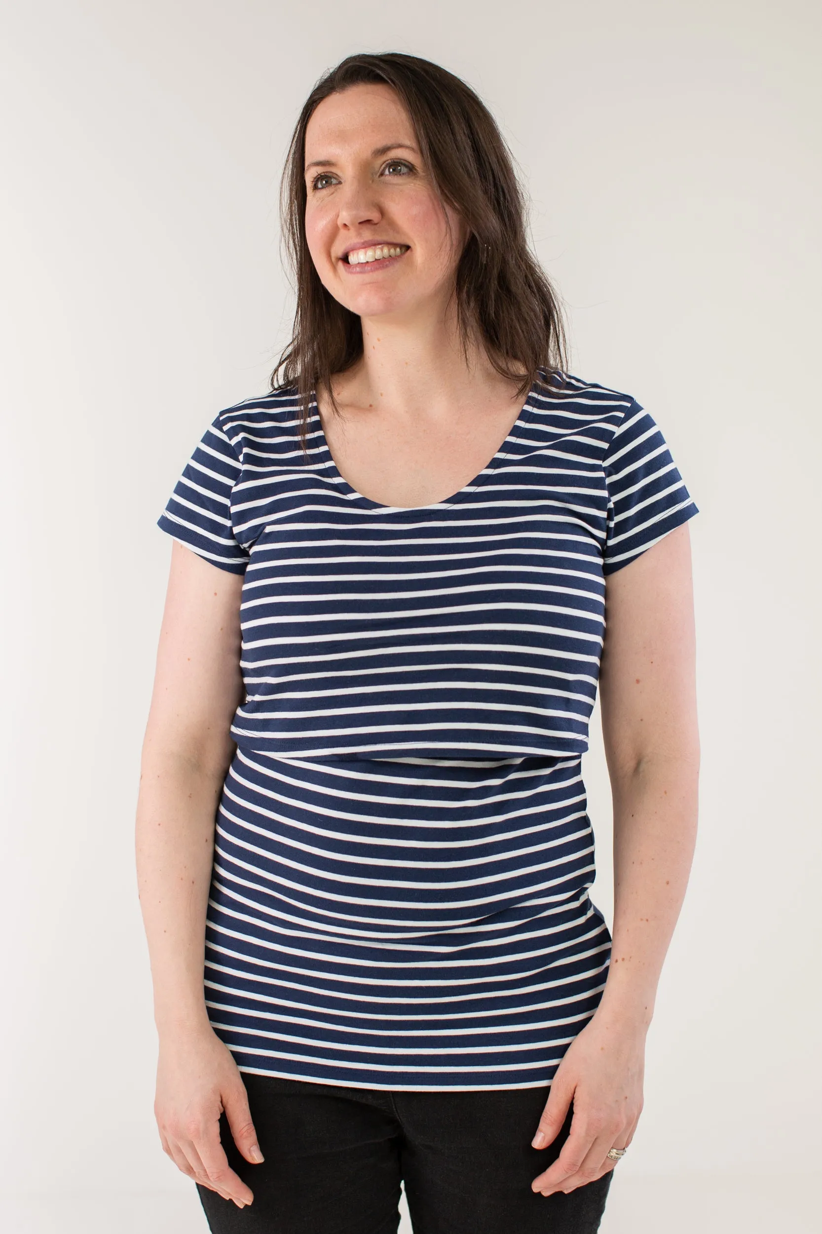 Bshirt Nursing short sleeve t-shirt Twin Pack- Navy/White Stripes & White/Navy Stripes