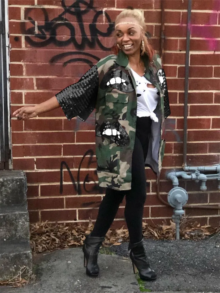Camouflage Women Clothing Trench Jacket