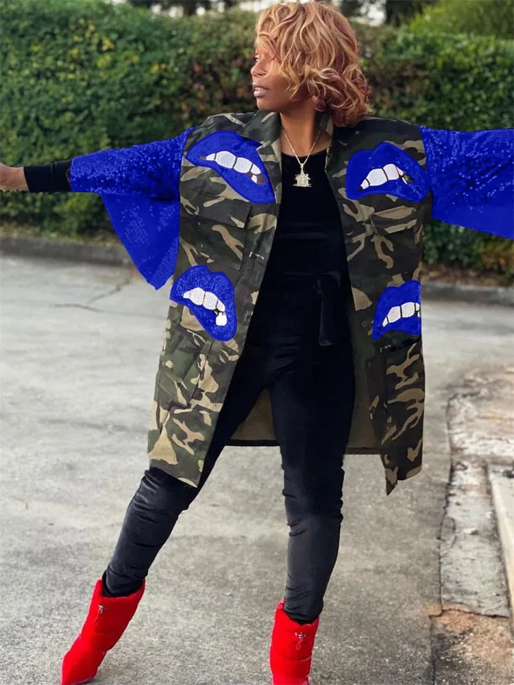 Camouflage Women Clothing Trench Jacket