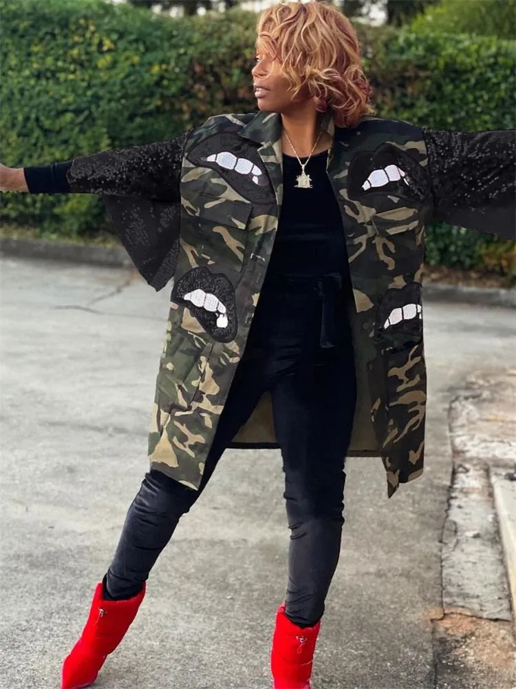 Camouflage Women Clothing Trench Jacket