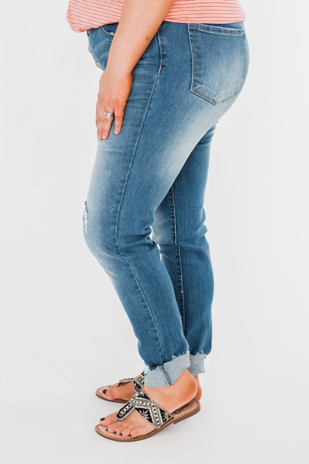 C'est Toi Distressed Button Fly Skinnies- Medium Emily Wash