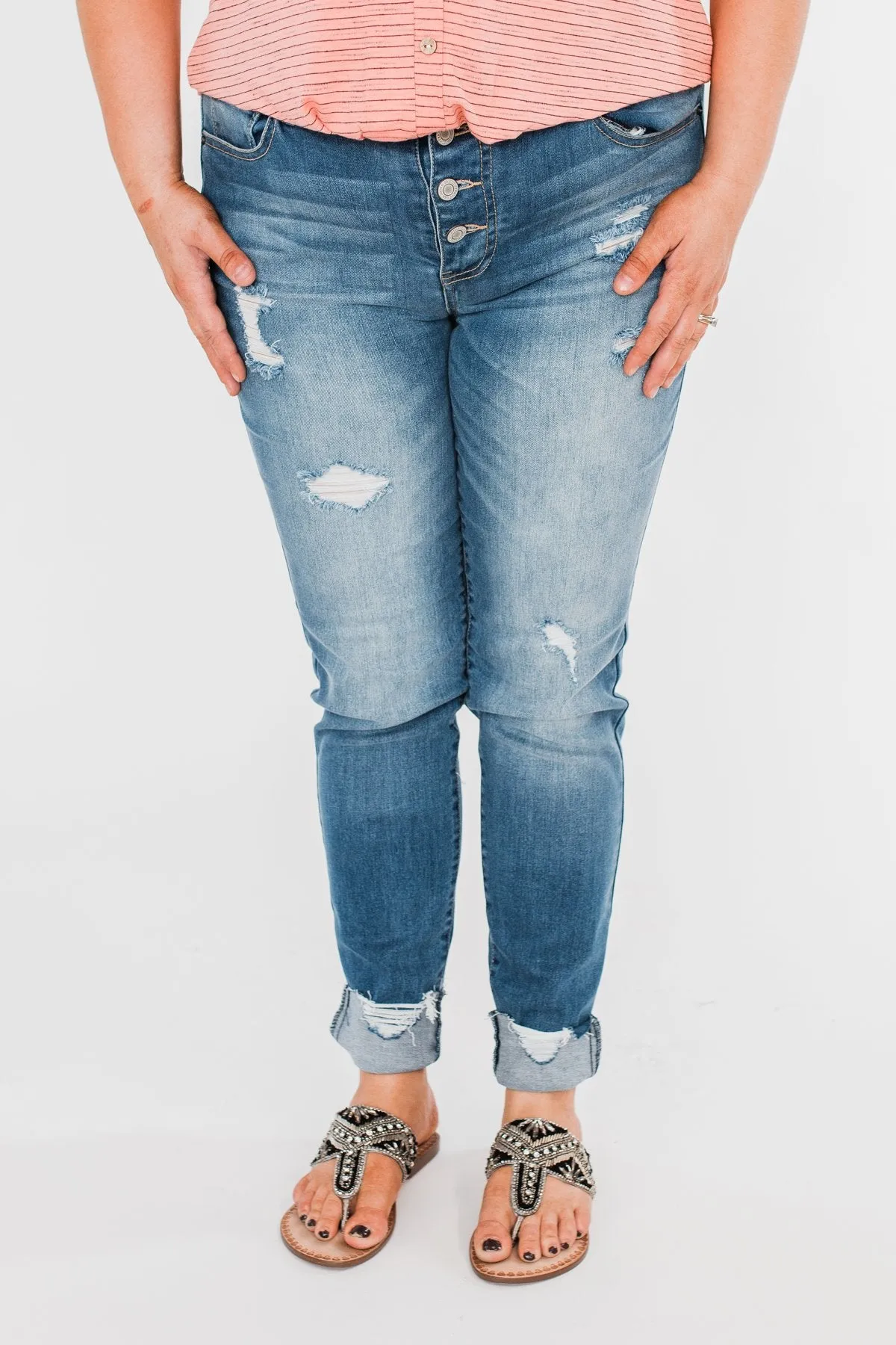 C'est Toi Distressed Button Fly Skinnies- Medium Emily Wash