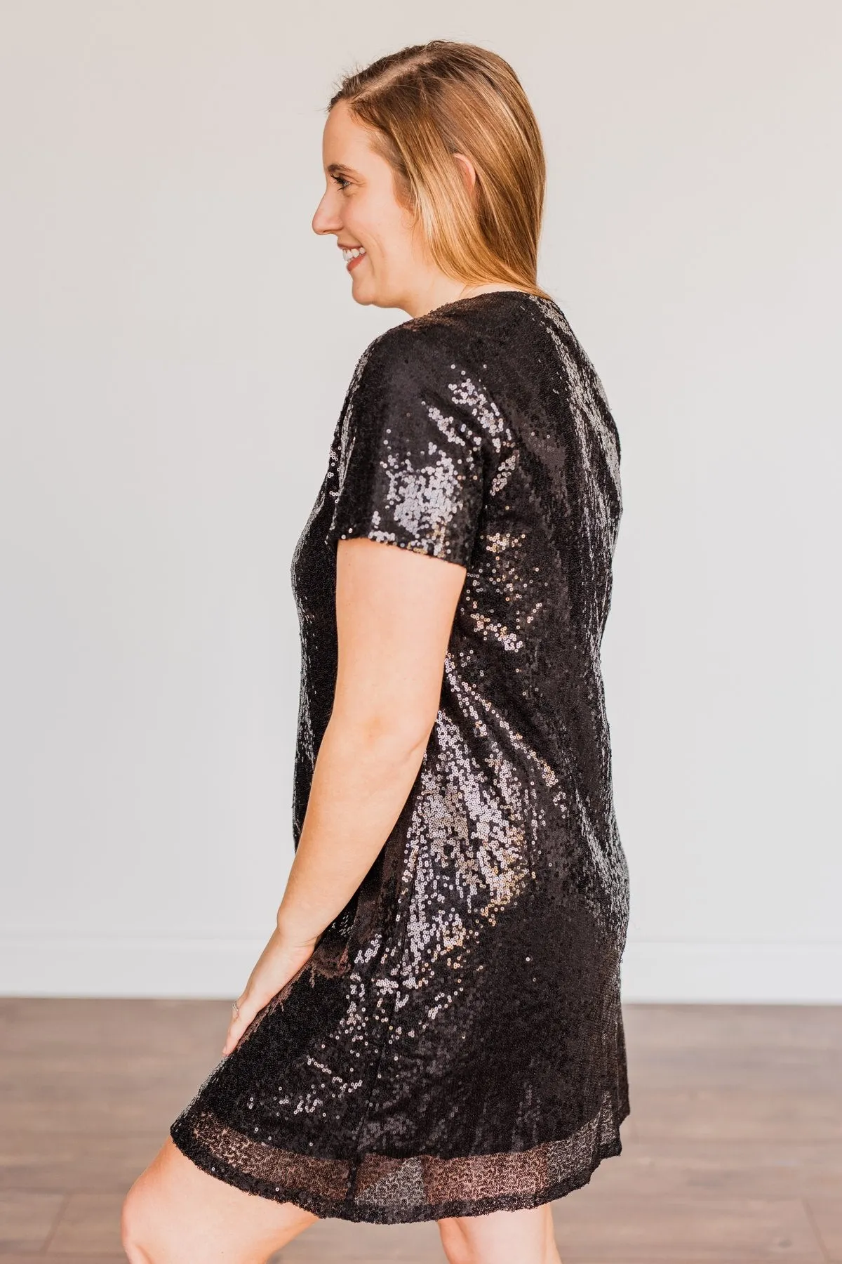 Chateau Dreams V-Neck Sequin Dress- Black