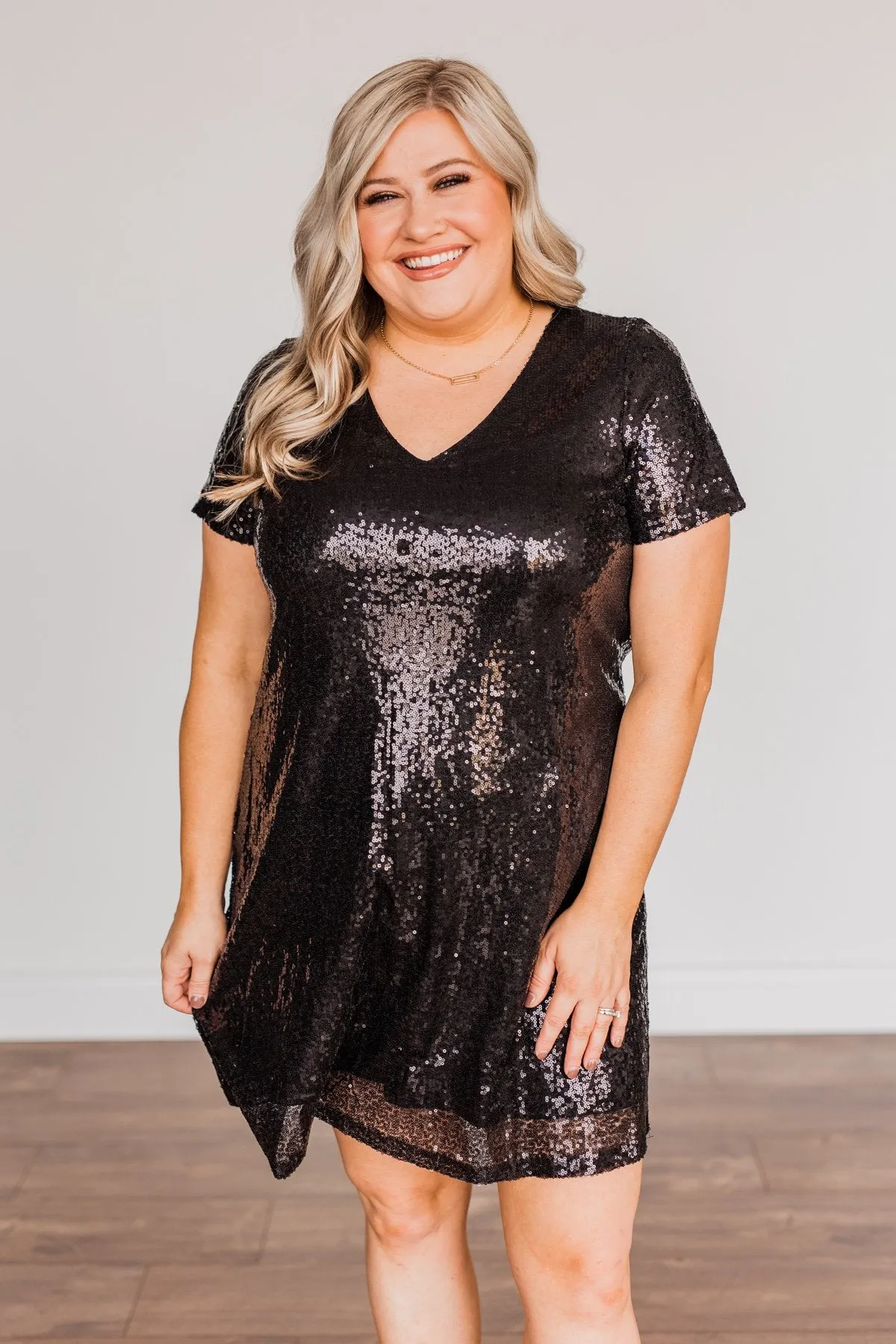 Chateau Dreams V-Neck Sequin Dress- Black