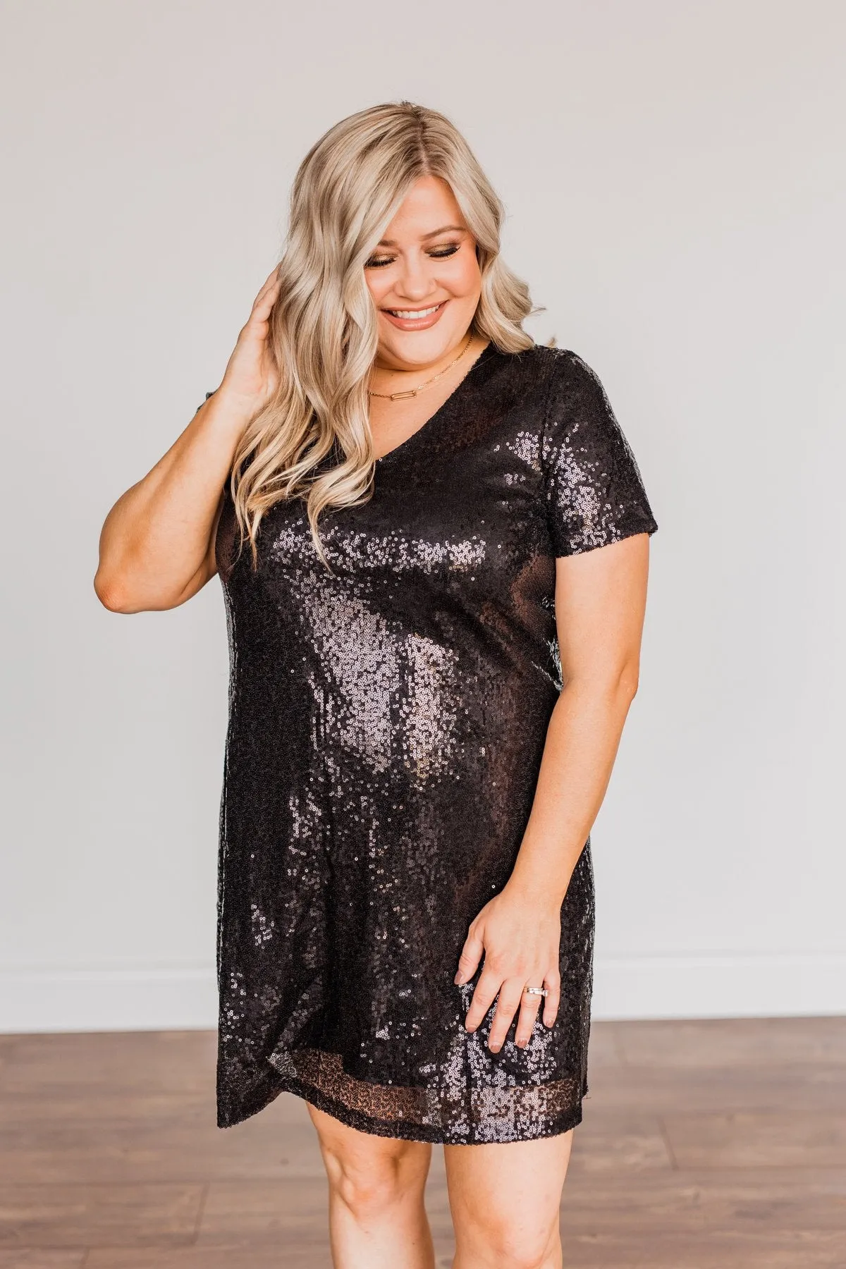 Chateau Dreams V-Neck Sequin Dress- Black