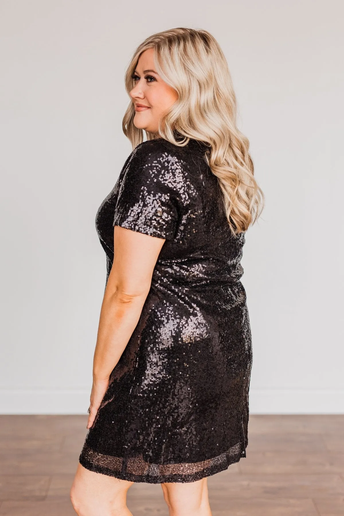 Chateau Dreams V-Neck Sequin Dress- Black