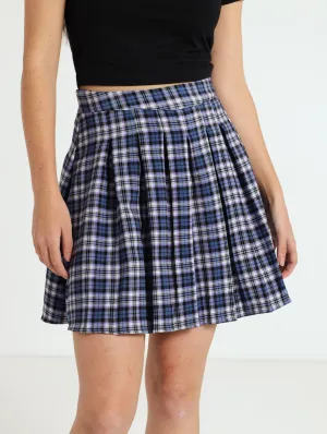 Check Pleated Skirt - Cobalt