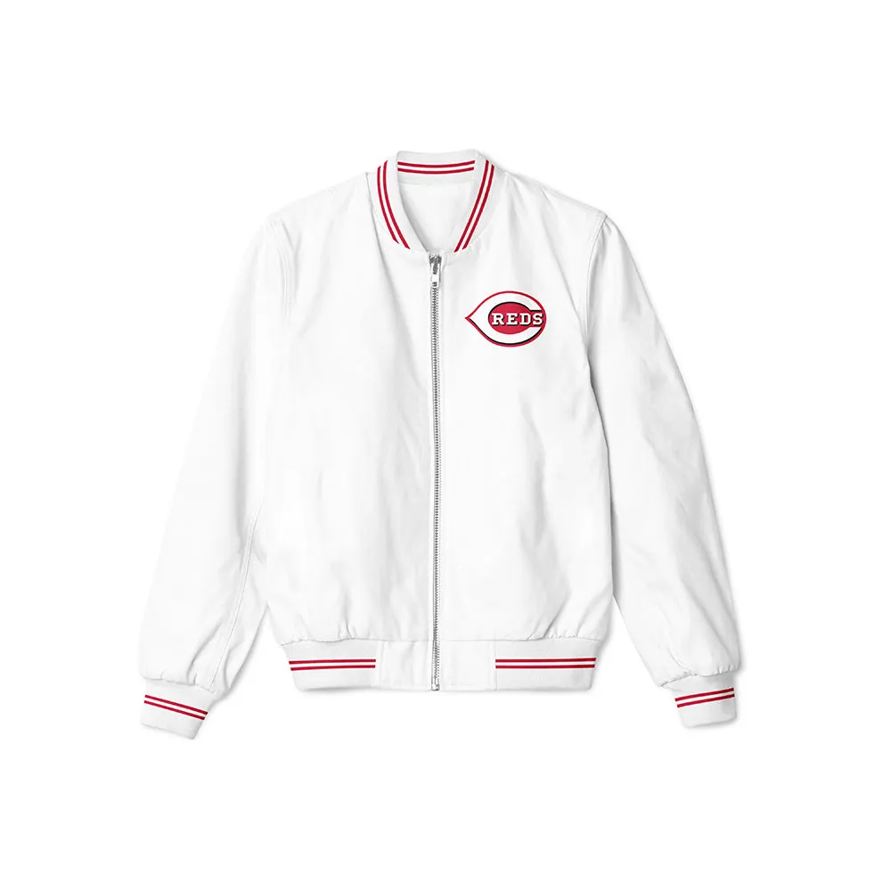 Cincinnati Reds White Bomber Jacket – Lightweight Outerwear with Classic Team Logo