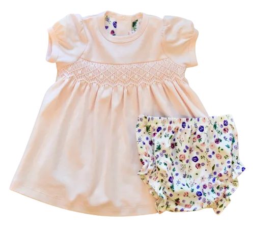 Clementine Peach Floral Smocked Dress w/Bloomer