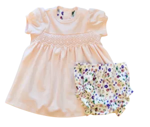 Clementine Peach Floral Smocked Dress w/Bloomer