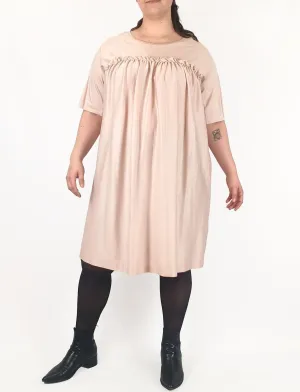 Cos pink pre-owned fancy tee shirt dress with pockets and lovely front frill detail size L (best fits 14)