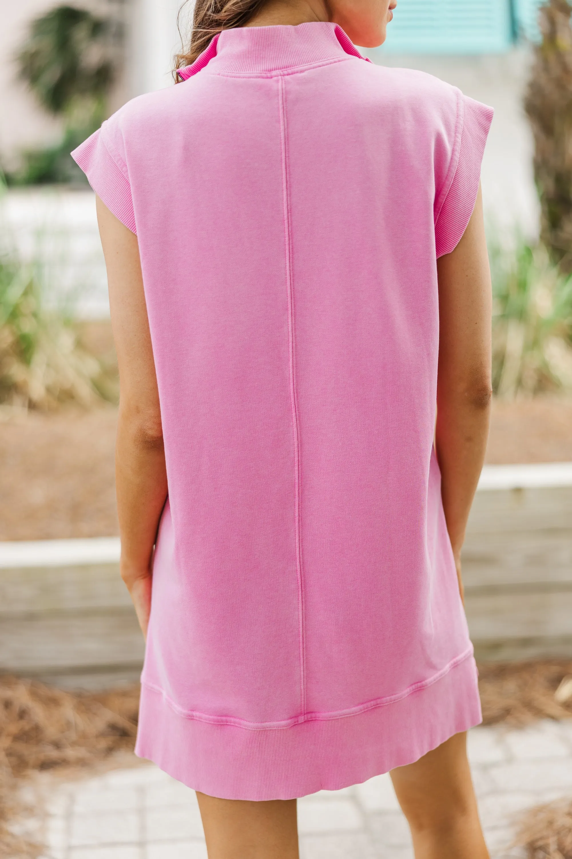 Couldn't Be Happier Pink Sweatshirt Sleeveless Dress