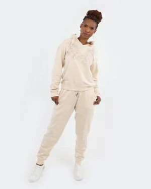 Cream Embroidered Joggers