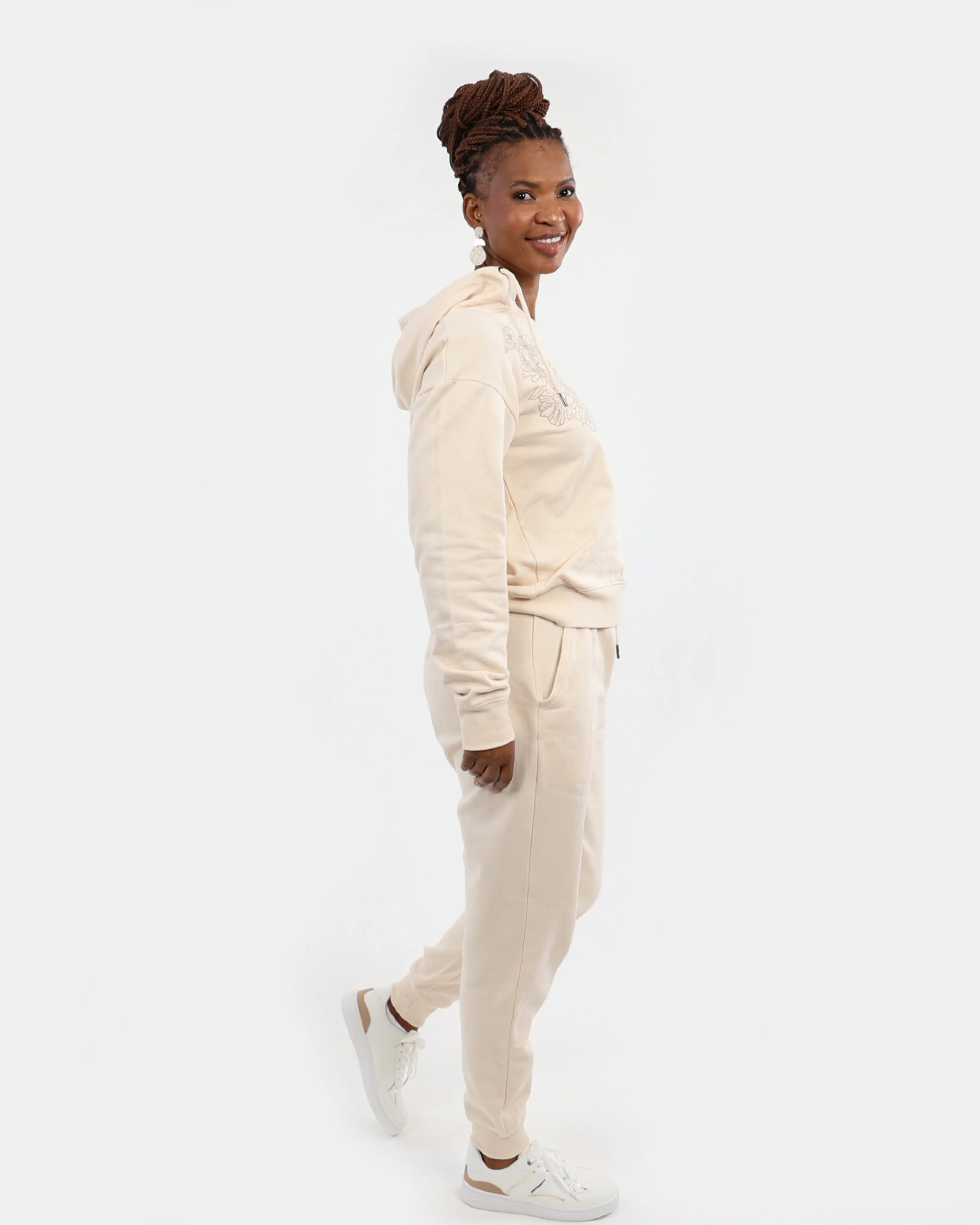 Cream Embroidered Joggers