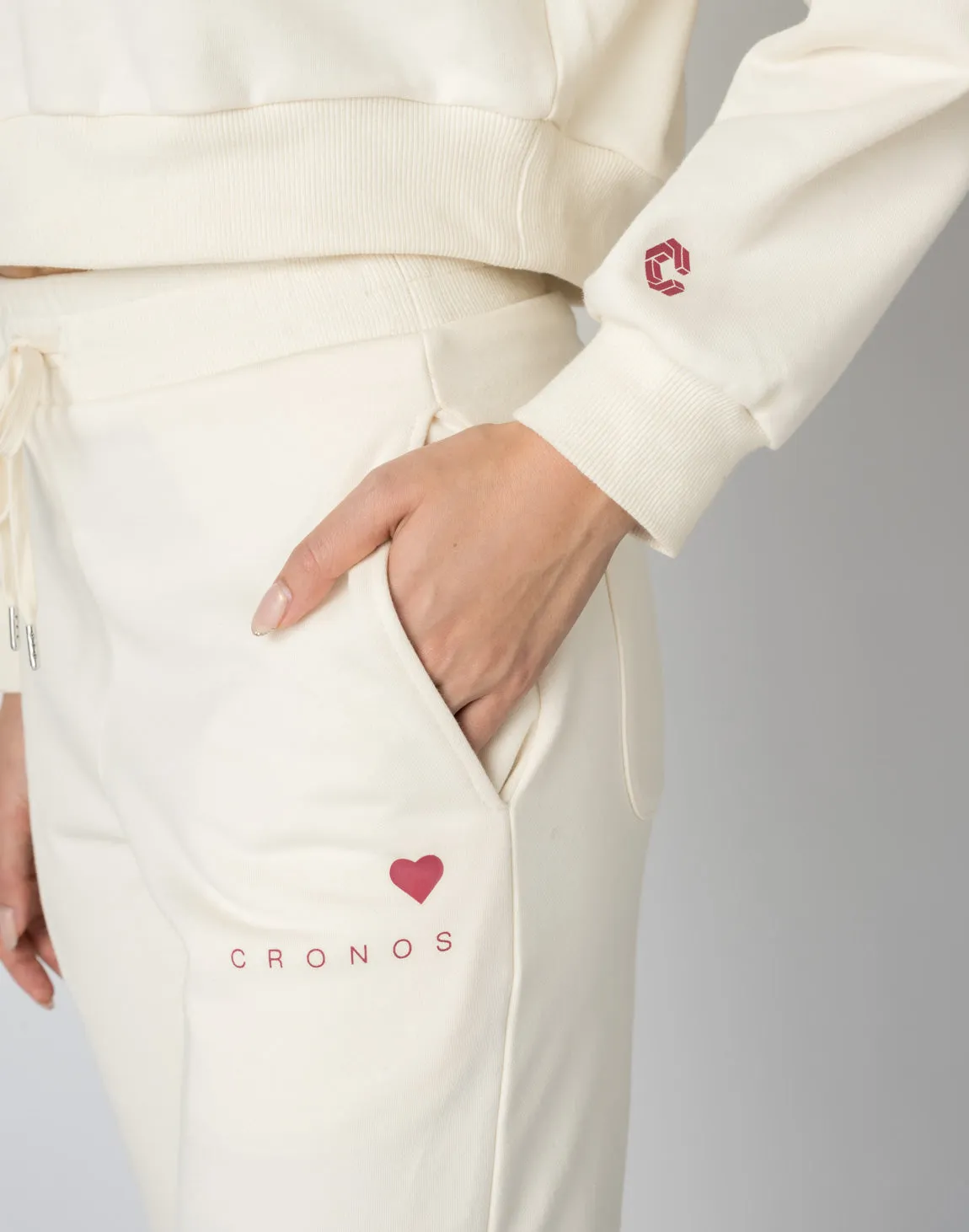CRONOS WOMEN HEART LOGO SWEAT PANTS【BROWN】