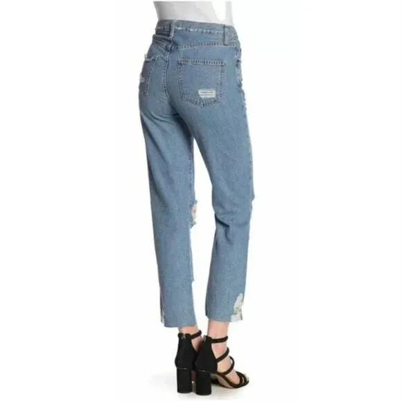 Current Elliott The Original Straight Leg Jeans Distressed Raw Hem Crop Size 25