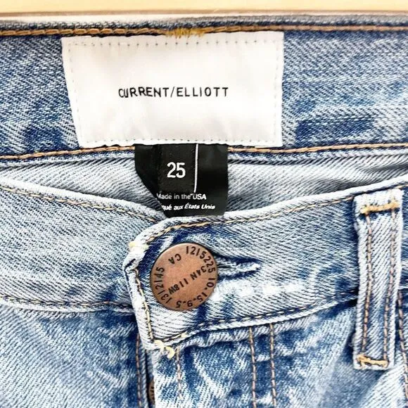 Current Elliott The Original Straight Leg Jeans Distressed Raw Hem Crop Size 25