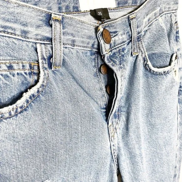 Current Elliott The Original Straight Leg Jeans Distressed Raw Hem Crop Size 25