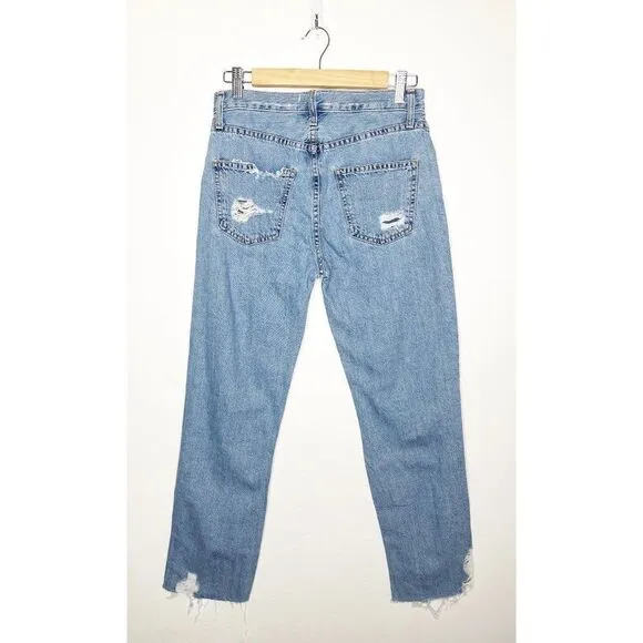 Current Elliott The Original Straight Leg Jeans Distressed Raw Hem Crop Size 25