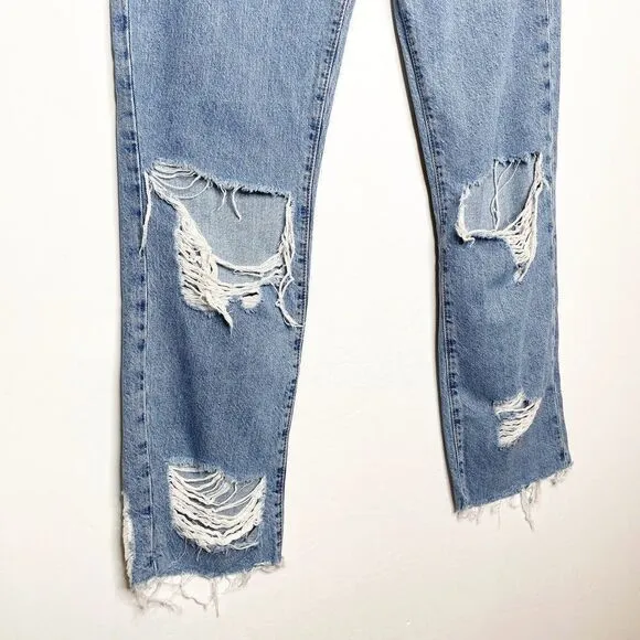Current Elliott The Original Straight Leg Jeans Distressed Raw Hem Crop Size 25