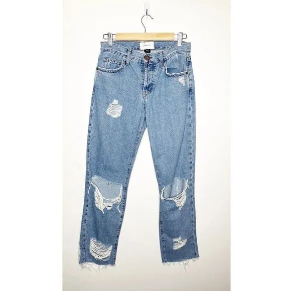 Current Elliott The Original Straight Leg Jeans Distressed Raw Hem Crop Size 25