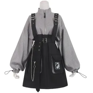 DARK CHAIN WHALE PATTERN SWEATSHIRT DRESS UB2543